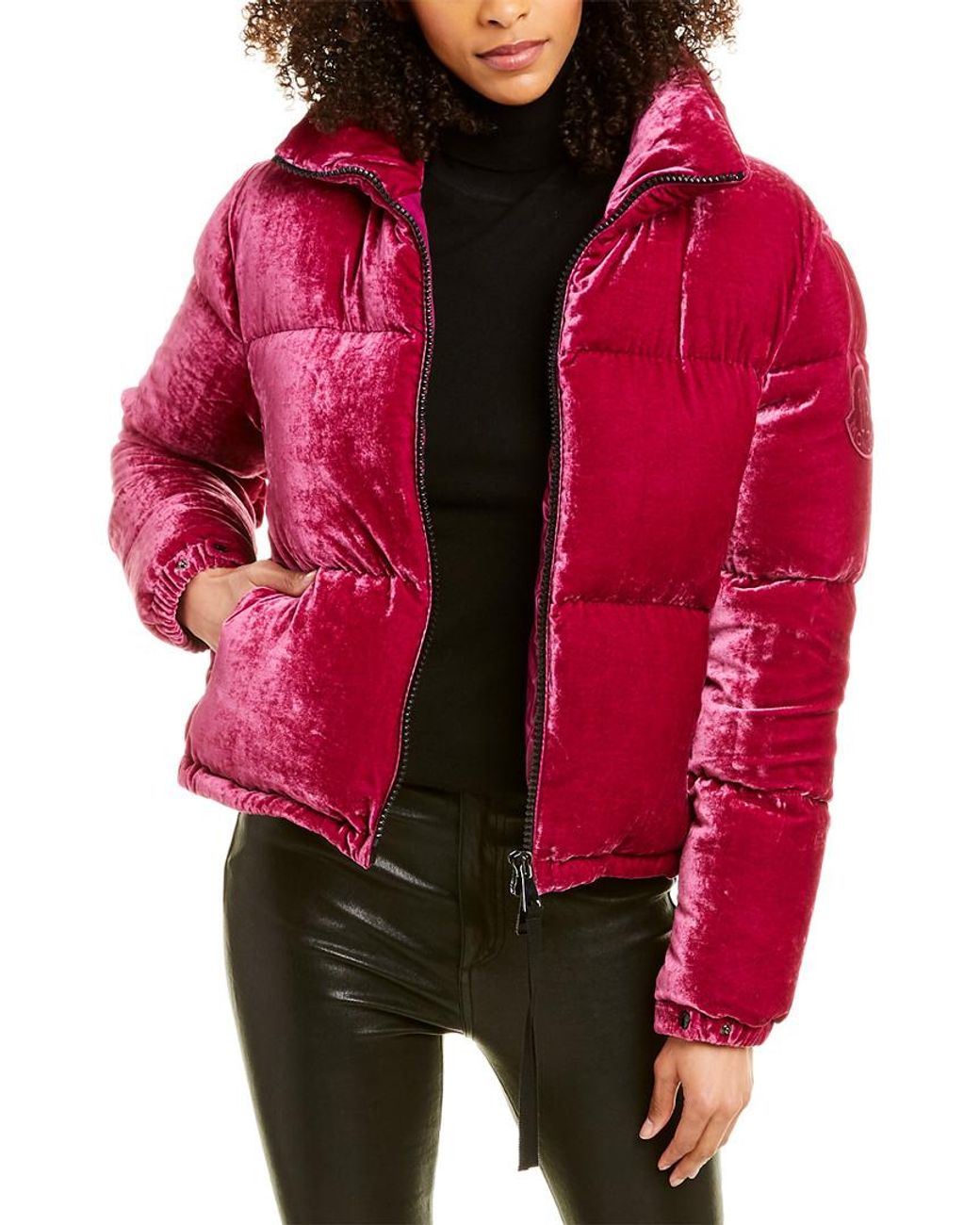moncler pink velvet puffer jacket