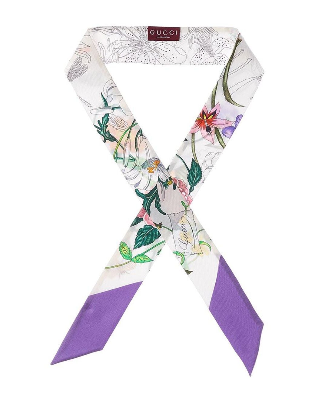 Gucci Purple Printed Silk Twill Ribbon Scarf