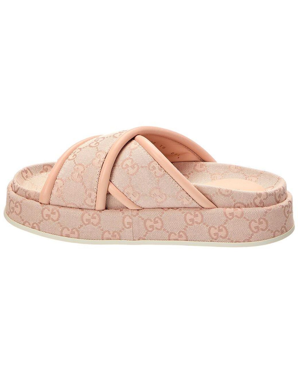 Gucci Pink Gg Canvas & Leather Platform Sandal