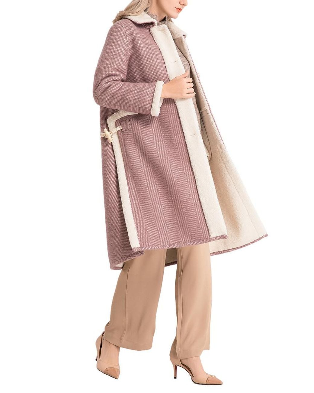 MALABO Pink Multi Button Long Wool-Blend Coat