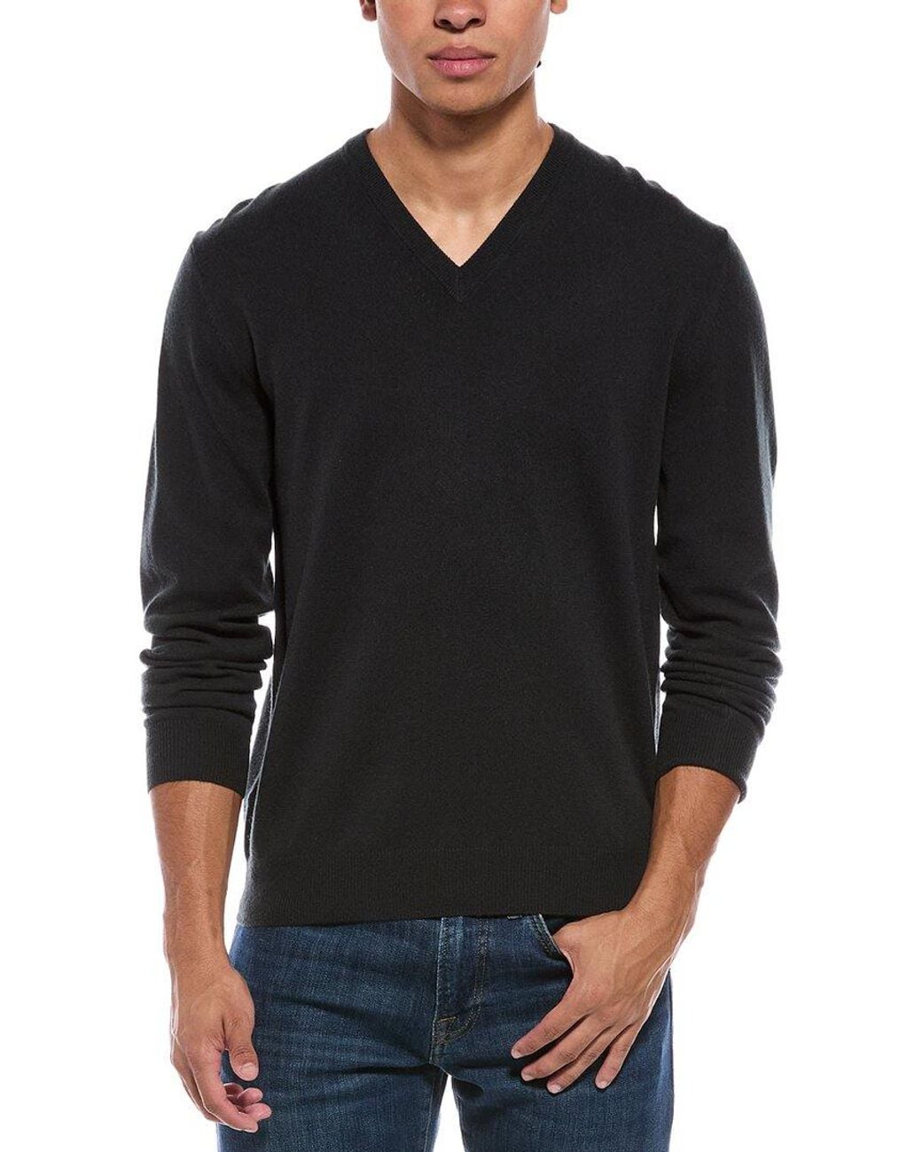 N.Peal Cashmere Black Burlington Cashmere V-Neck Sweater for men