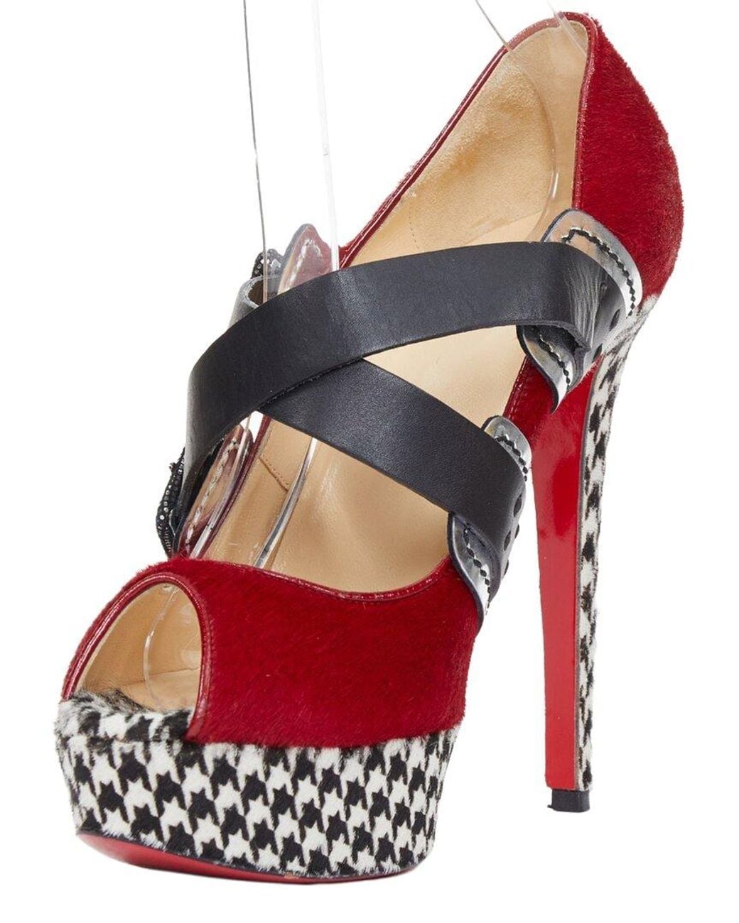 Christian Louboutin Red Wool/Hair Bikiki 140 Platform Heel (Authentic Pre- Loved)