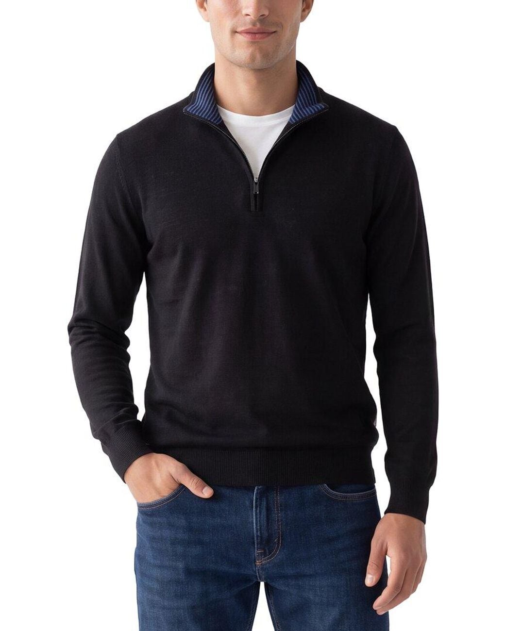 Raffi Black Jersey 1/4-Zip Mock Neck Sweater for men