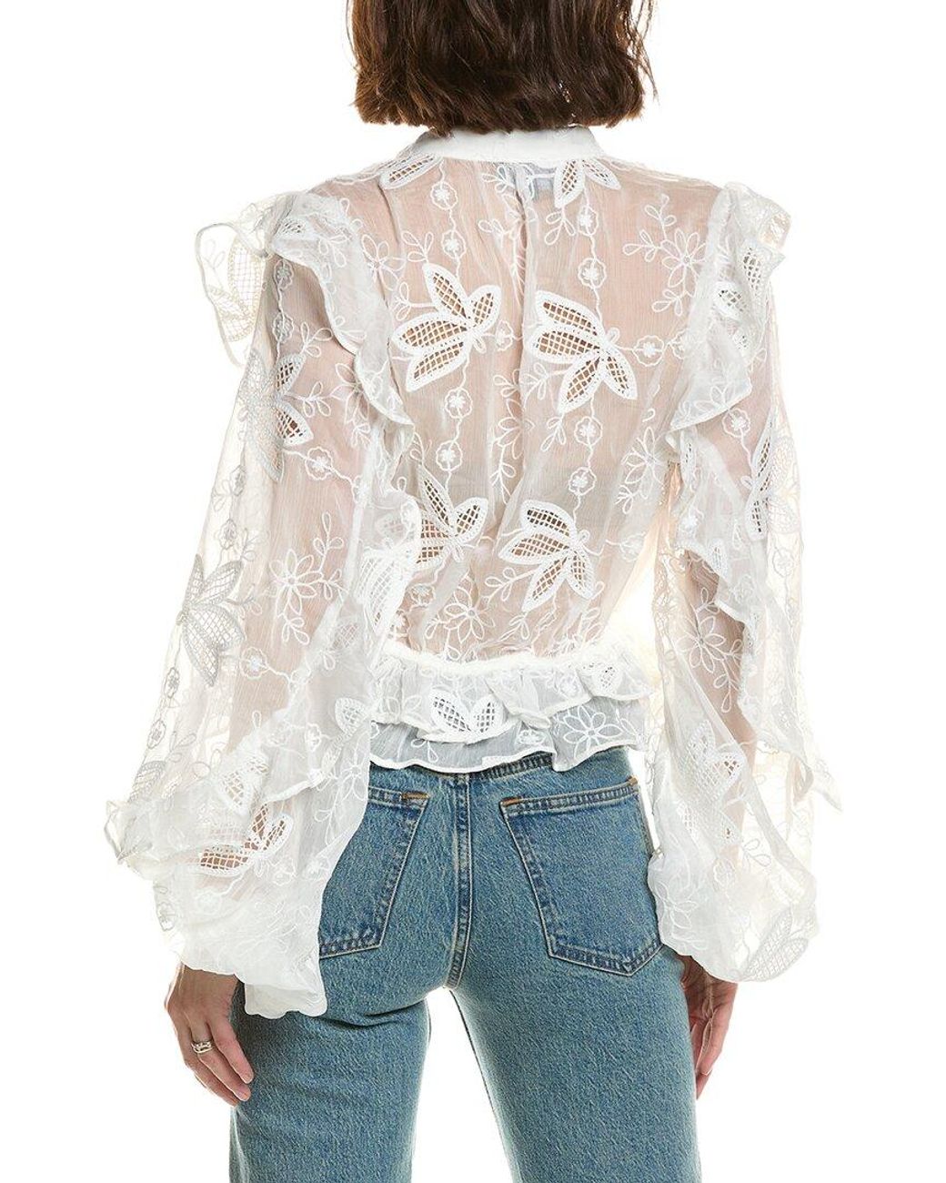 Bardot White Frill Embroidered Blouse