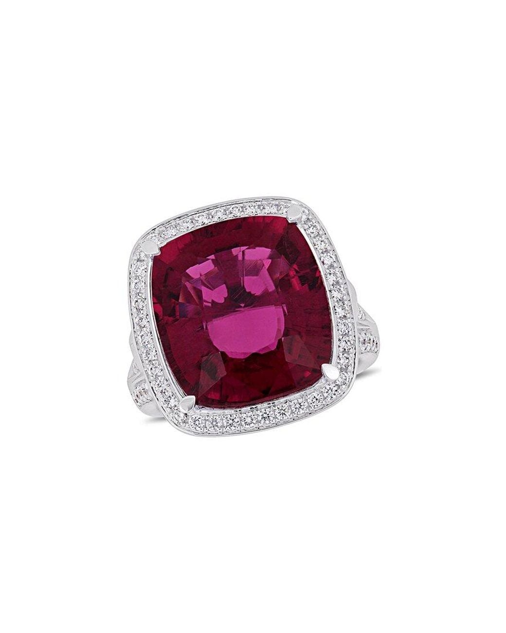 Rina Limor Purple 14k 13.30 Ct. Tw. Diamond & Pink Tourmaline Halo Cocktail Ring