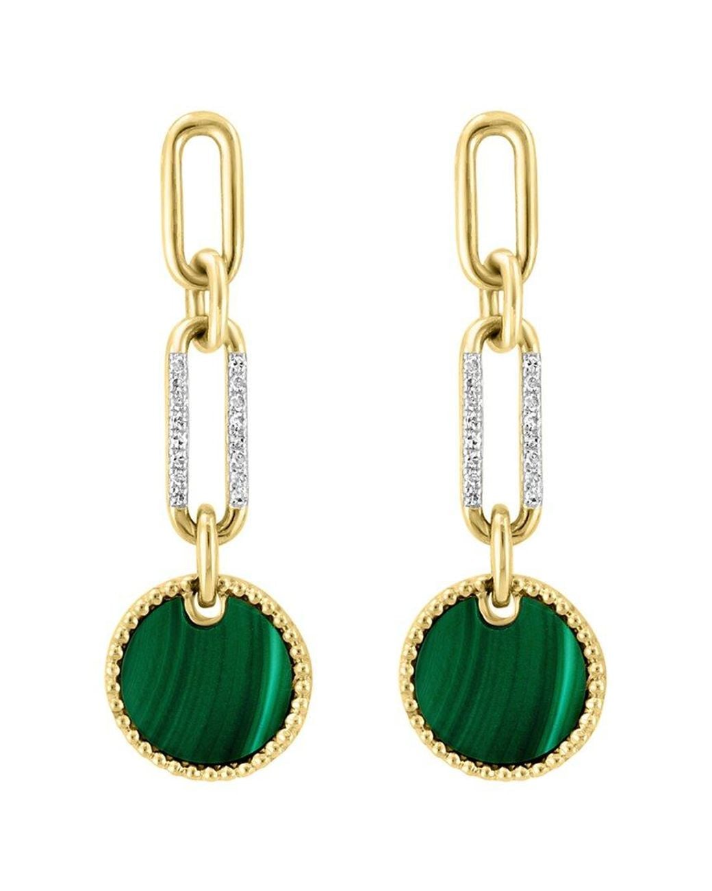 Effy Fine Jewelry Green 14K 3.10 Ct. Tw. Diamond & Malachite Earrings