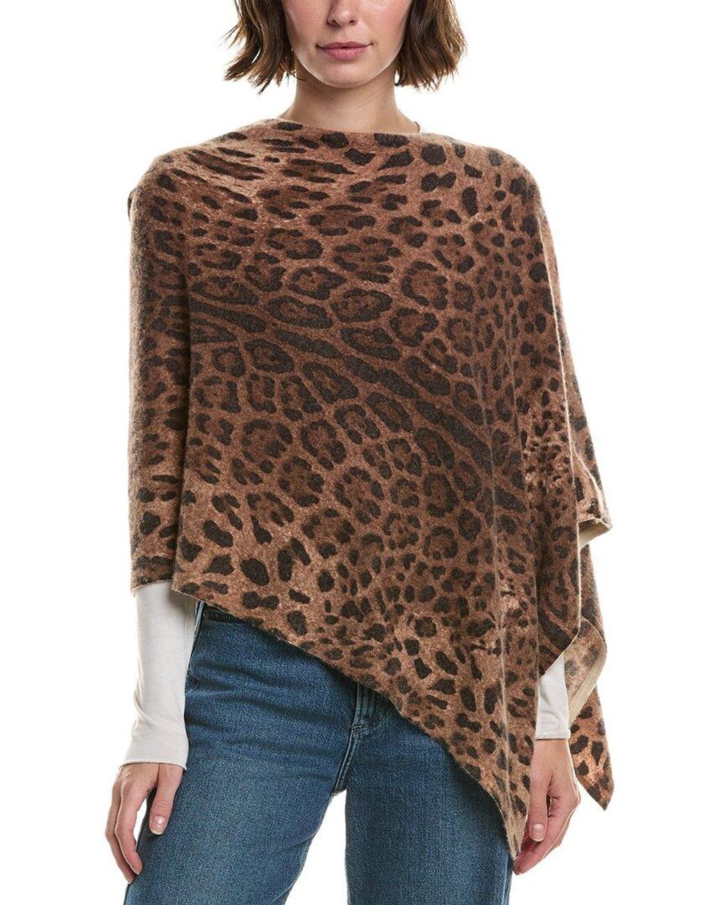 Sofiacashmere Brown Sofiacashmere Leopard Print Wool & Cashmere-Blend Poncho