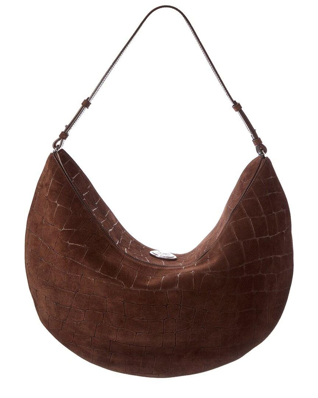 Jacquemus Brown The Ovalo Croc-Embossed Suede Hobo Bag