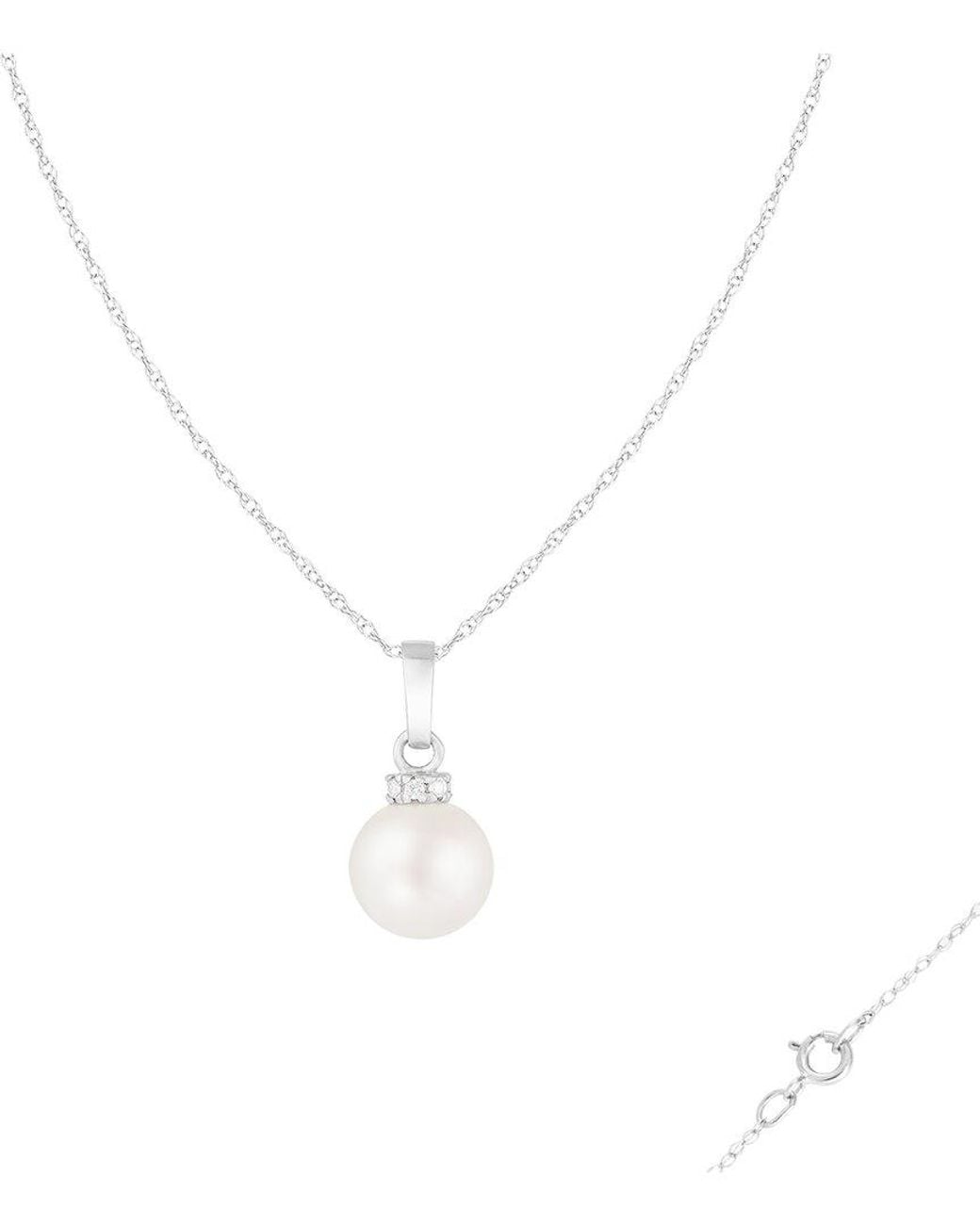 Splendid White 14K 0.08 Ct. Tw. Diamond & 8-8.5Mm Pearl Dangle Pendant Necklace