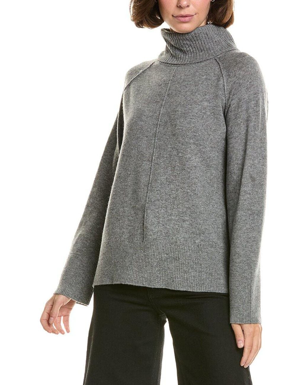InCashmere Gray Wide Sleeve Cowl Neck Wool & Cashmere-Blend Sweater