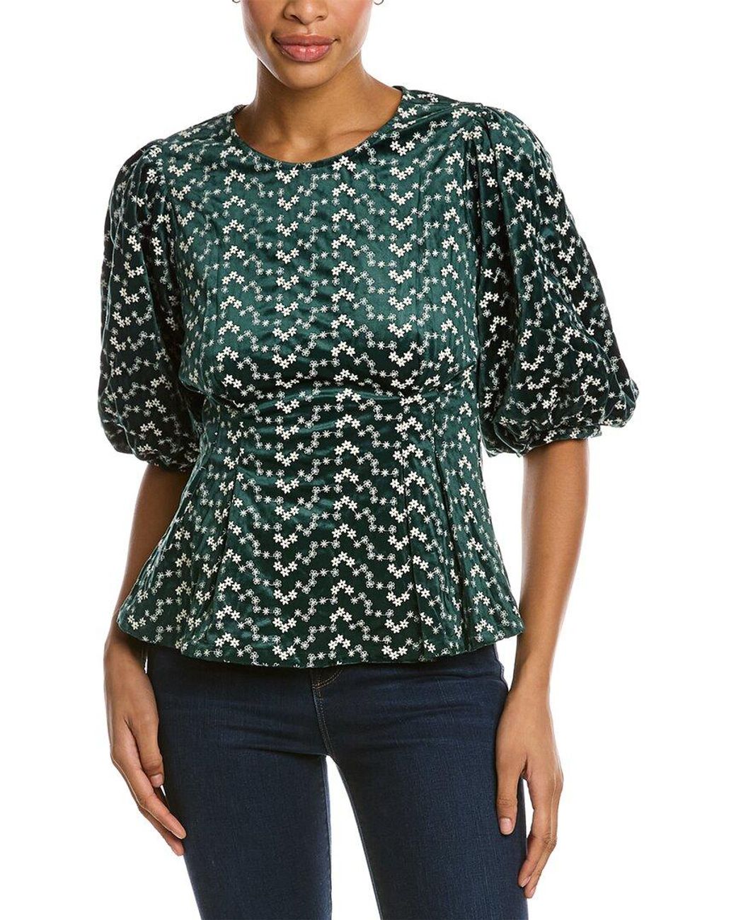 Gracia Green Flower Pattern Peplum Style Top