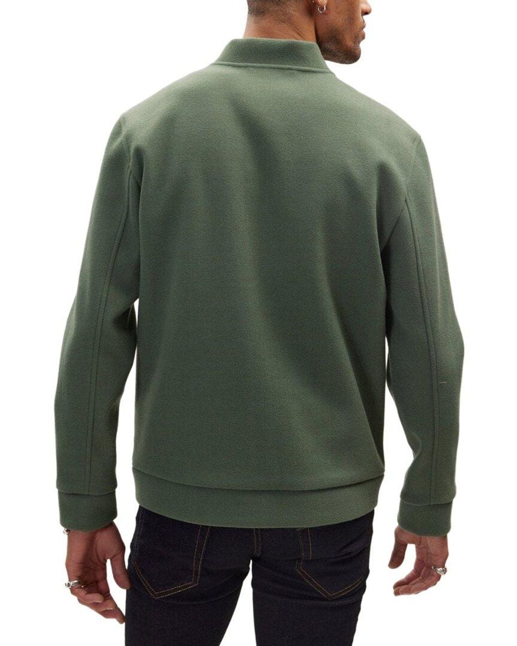 Ron Tomson Green Relaxed Unlined Varsity Zipper Jacket for men
