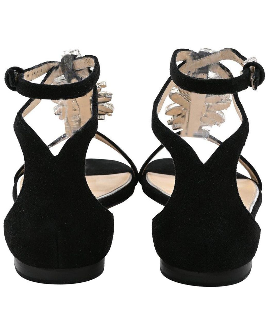 Jimmy Choo Black Suede Averie Embellished T-Strap Sandal (Authentic Pre- Loved)
