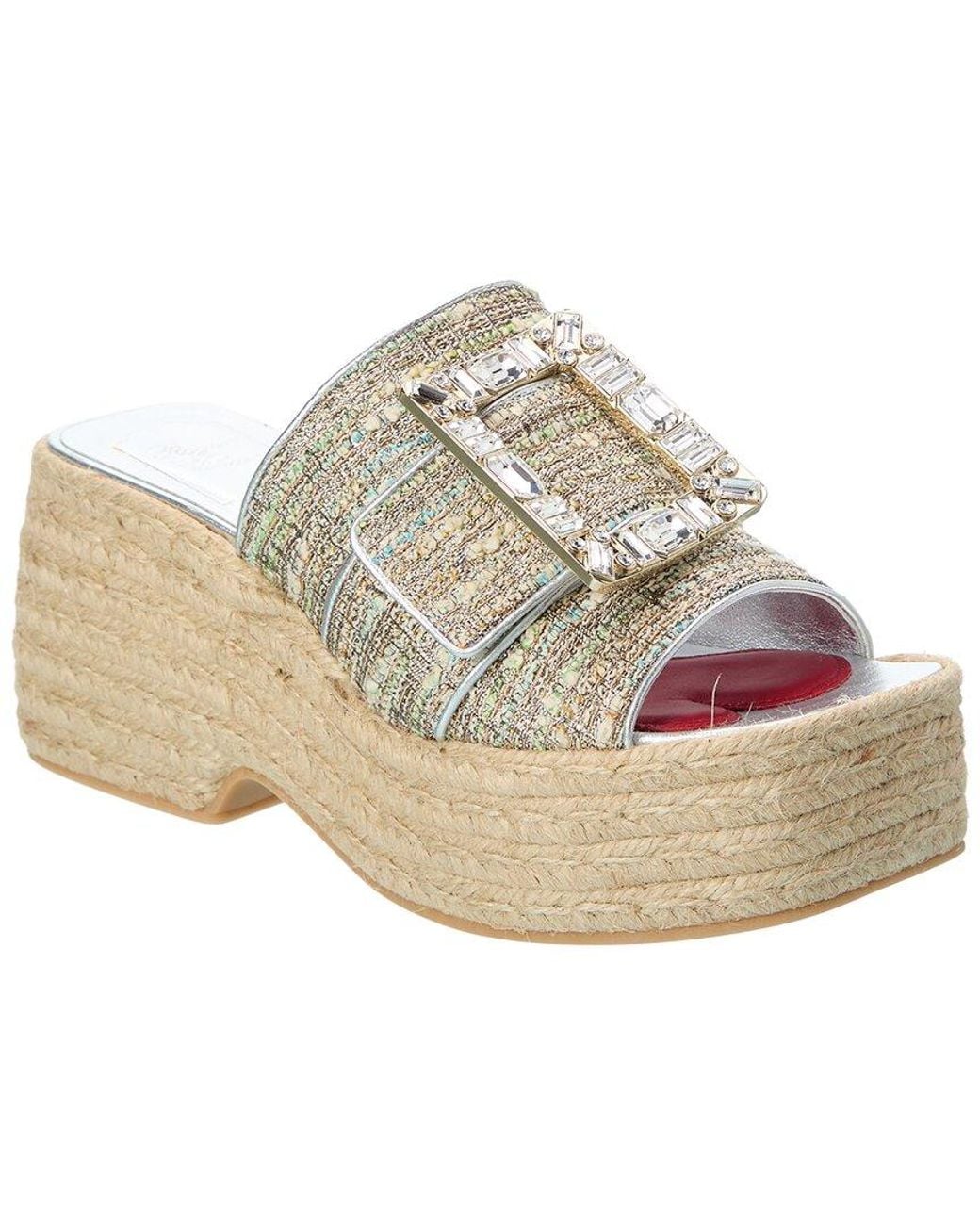 Roger Vivier White Leather-Trim Wedge Sandal