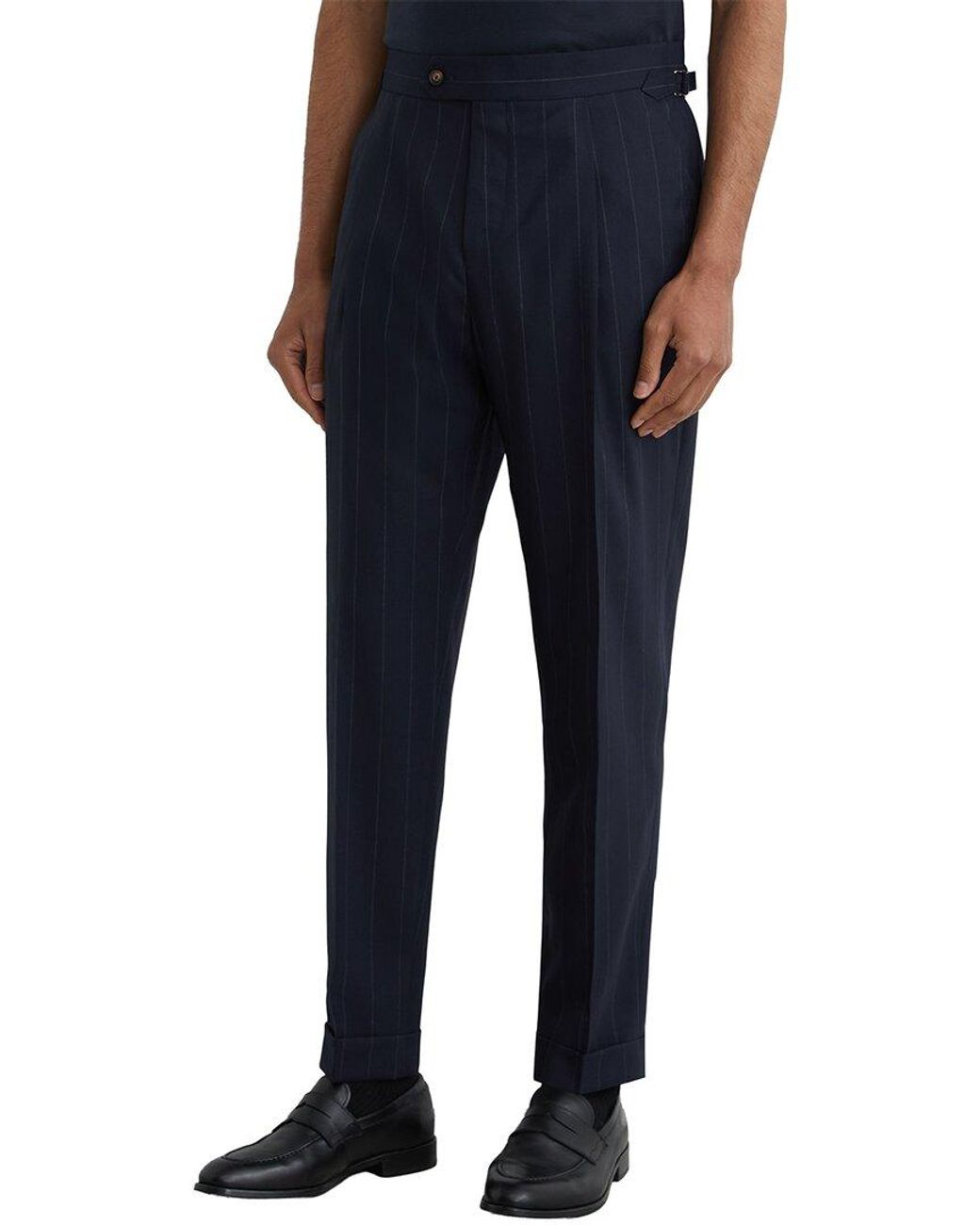 Reiss Blue Bank Buckle Side Adjuster Wool Trouser for men