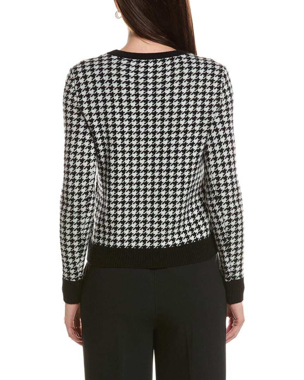 Bruno Magli Black Houndstooth Crewneck Wool & Cashmere-blend Sweater