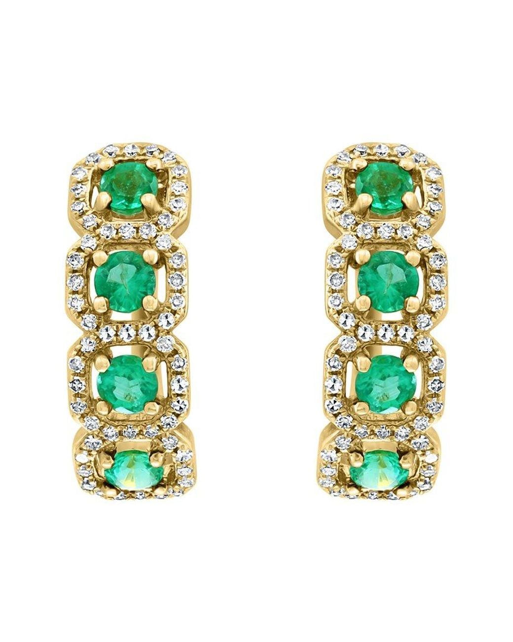 Effy Fine Jewelry White 14K 1.18 Ct. Tw. Diamond & Emerald Earrings