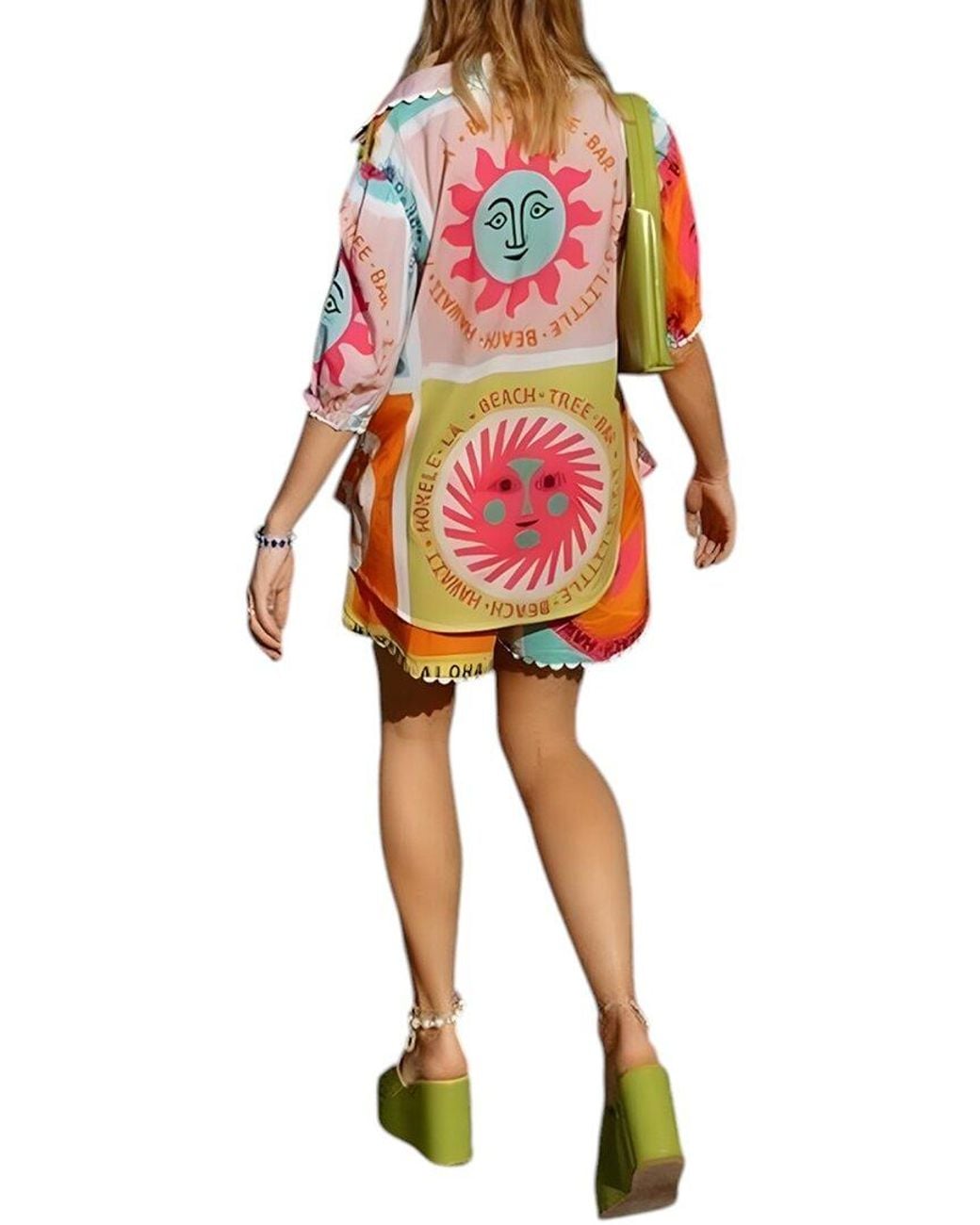 Esea Orange 2Pc Linen-Blend Shirt & Short Set