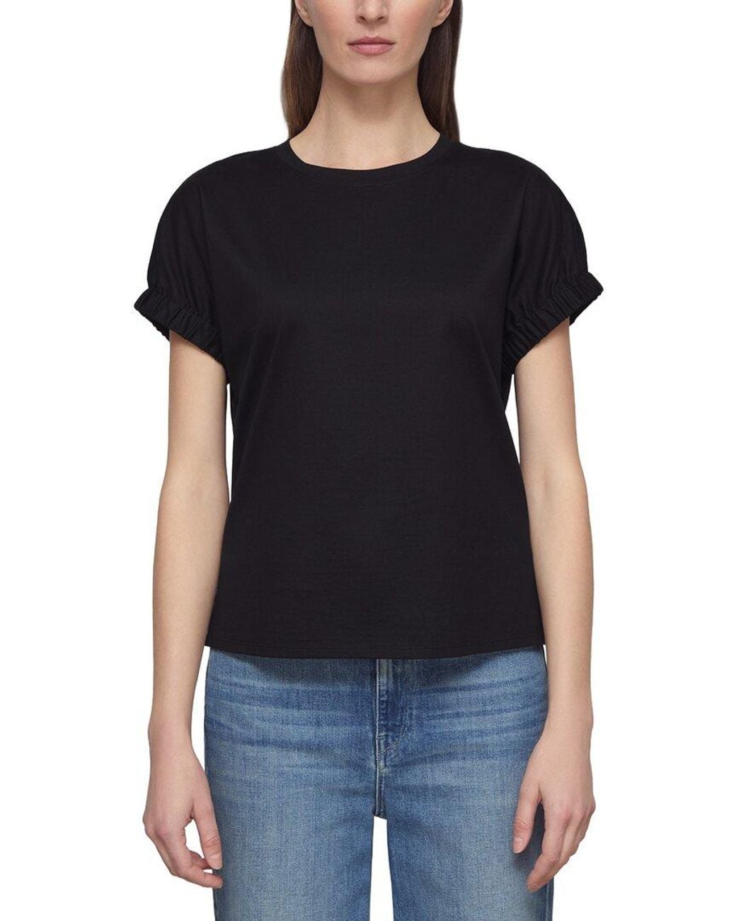Lafayette 148 New York Black Gathered Cuff Dolman T-shirt
