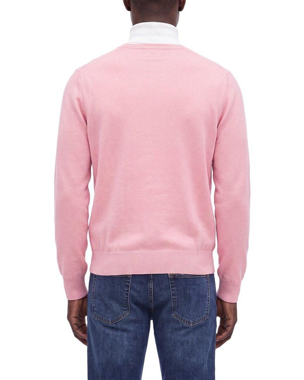 N.Peal Cashmere Pink Oxford Cashmere Round Neck Sweater for men
