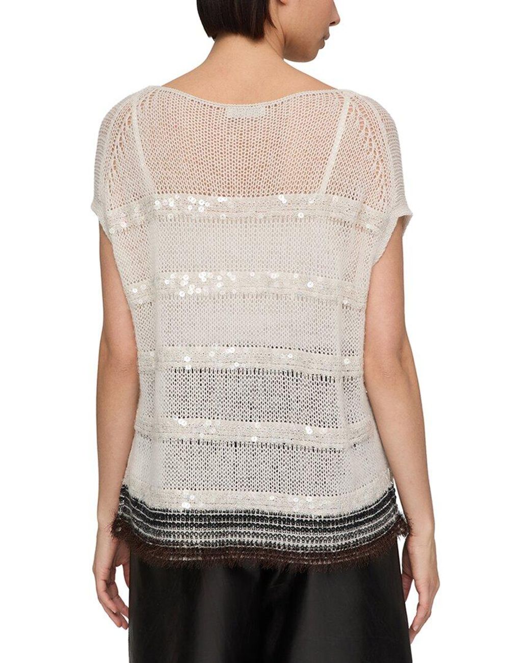 Lafayette 148 New York Gray Metallic Stripe Bateau Neck Top