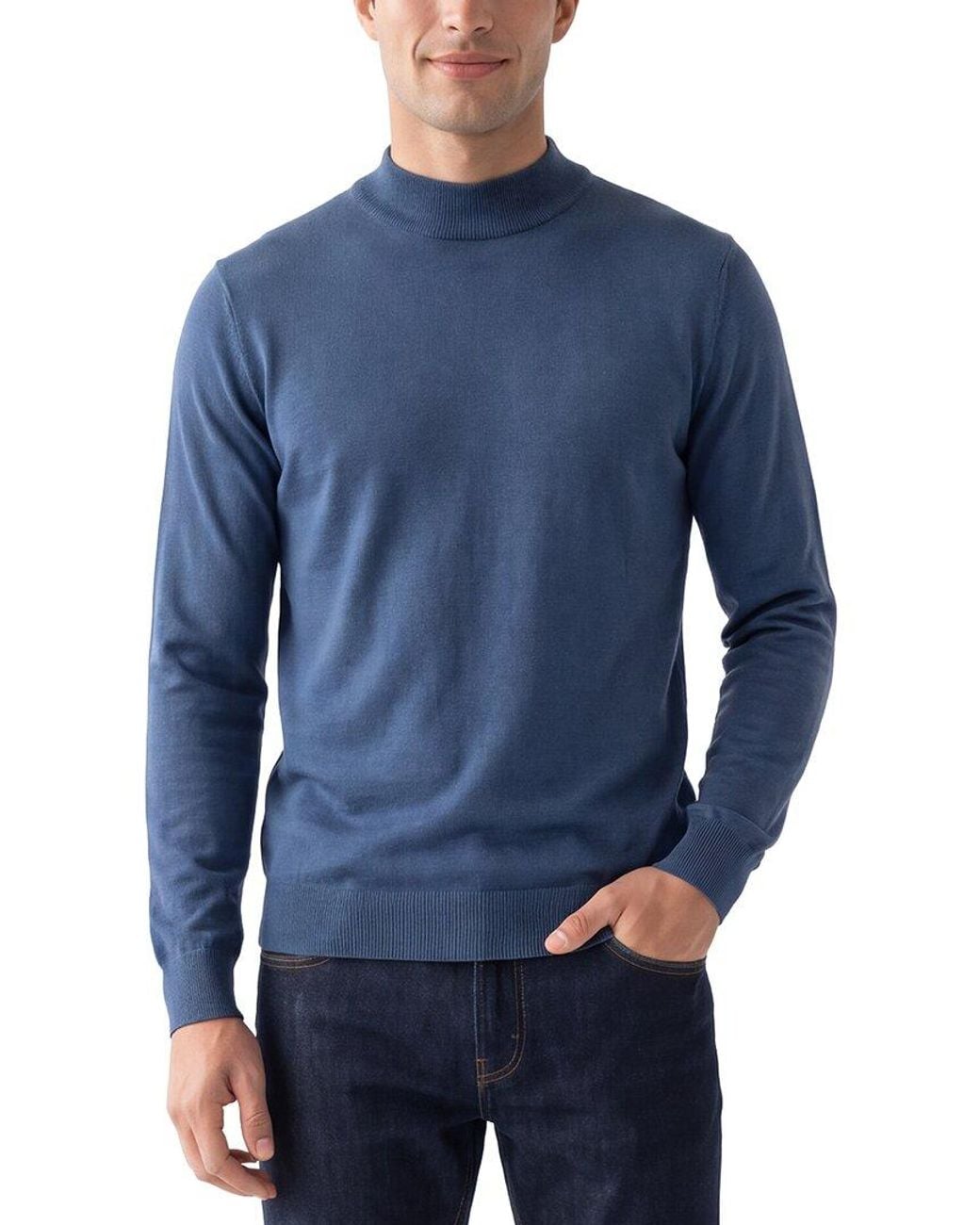 Raffi Blue Jersey Mock Neck Sweater for men