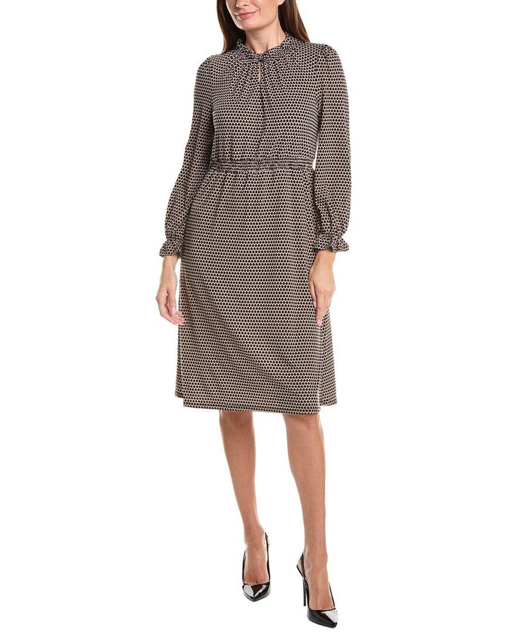 Adrianna Papell Gray Printed Knit Moss Crepe Ruffle Neck Dress