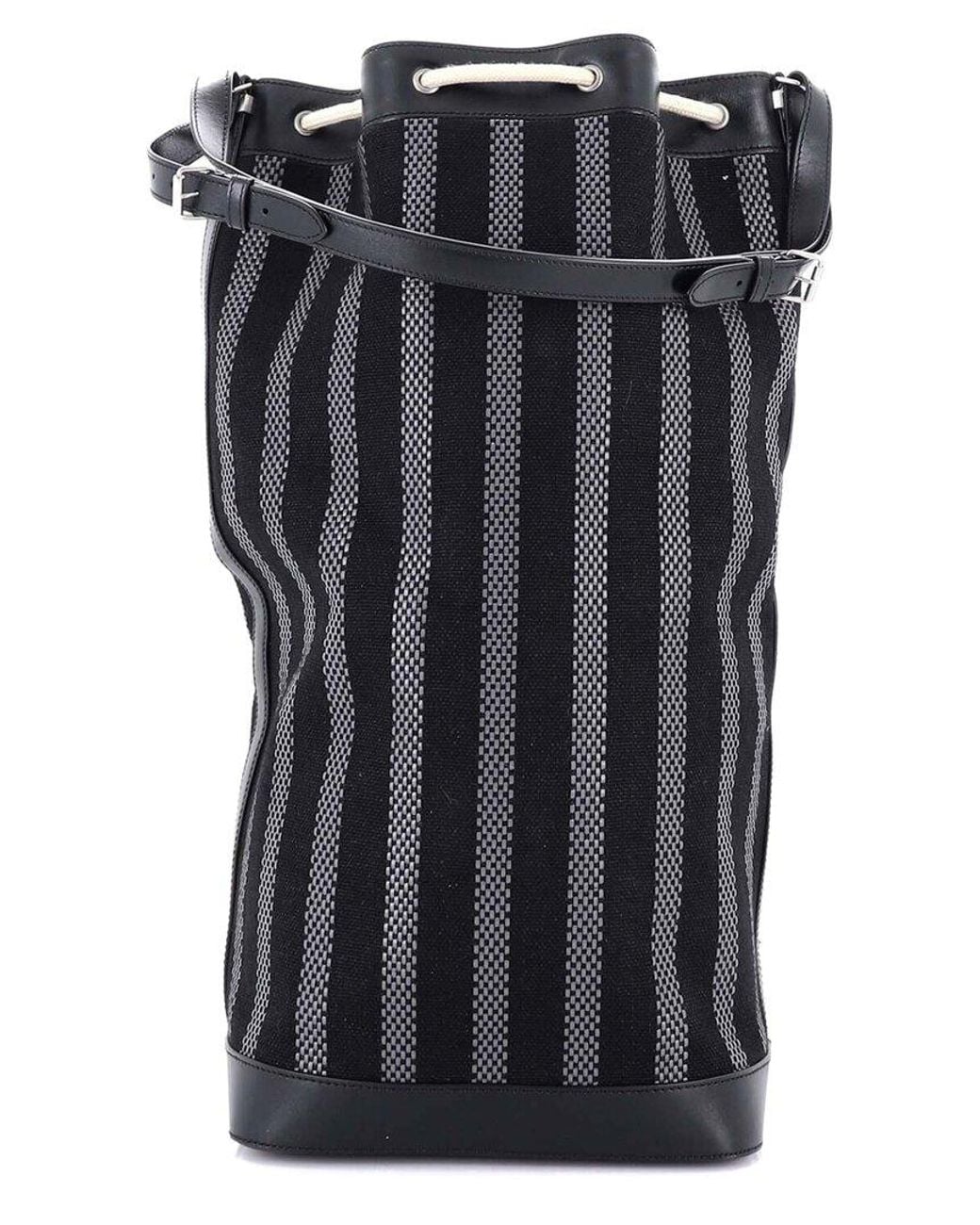 Saint Laurent Black Sport Bucket Bag Striped Canvas And Leather (authentic Pre-loved)