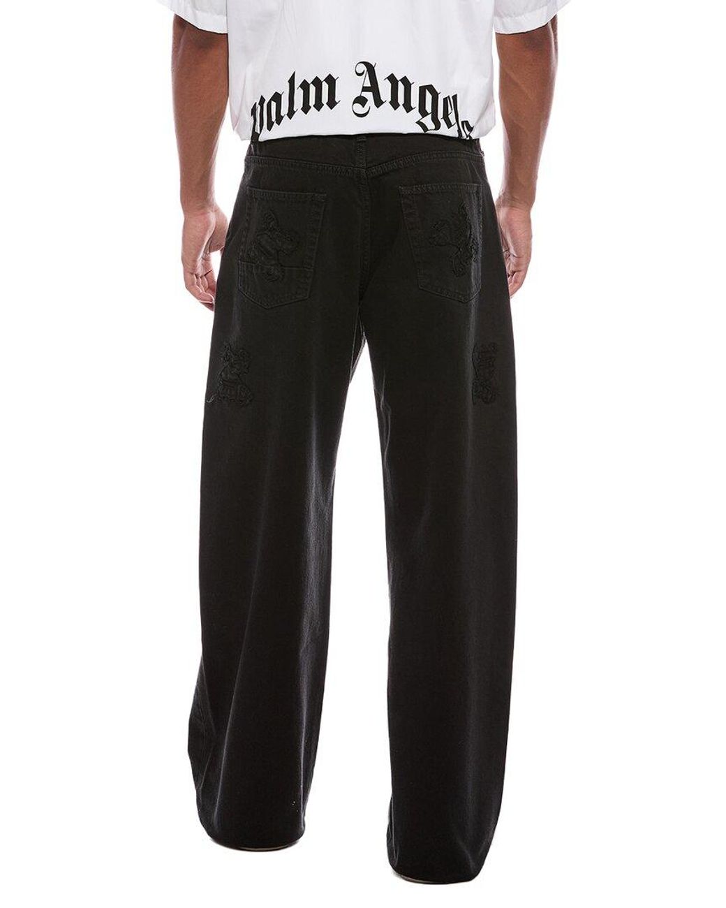 Palm Angels Black Monogram Loose Denim Pant for men