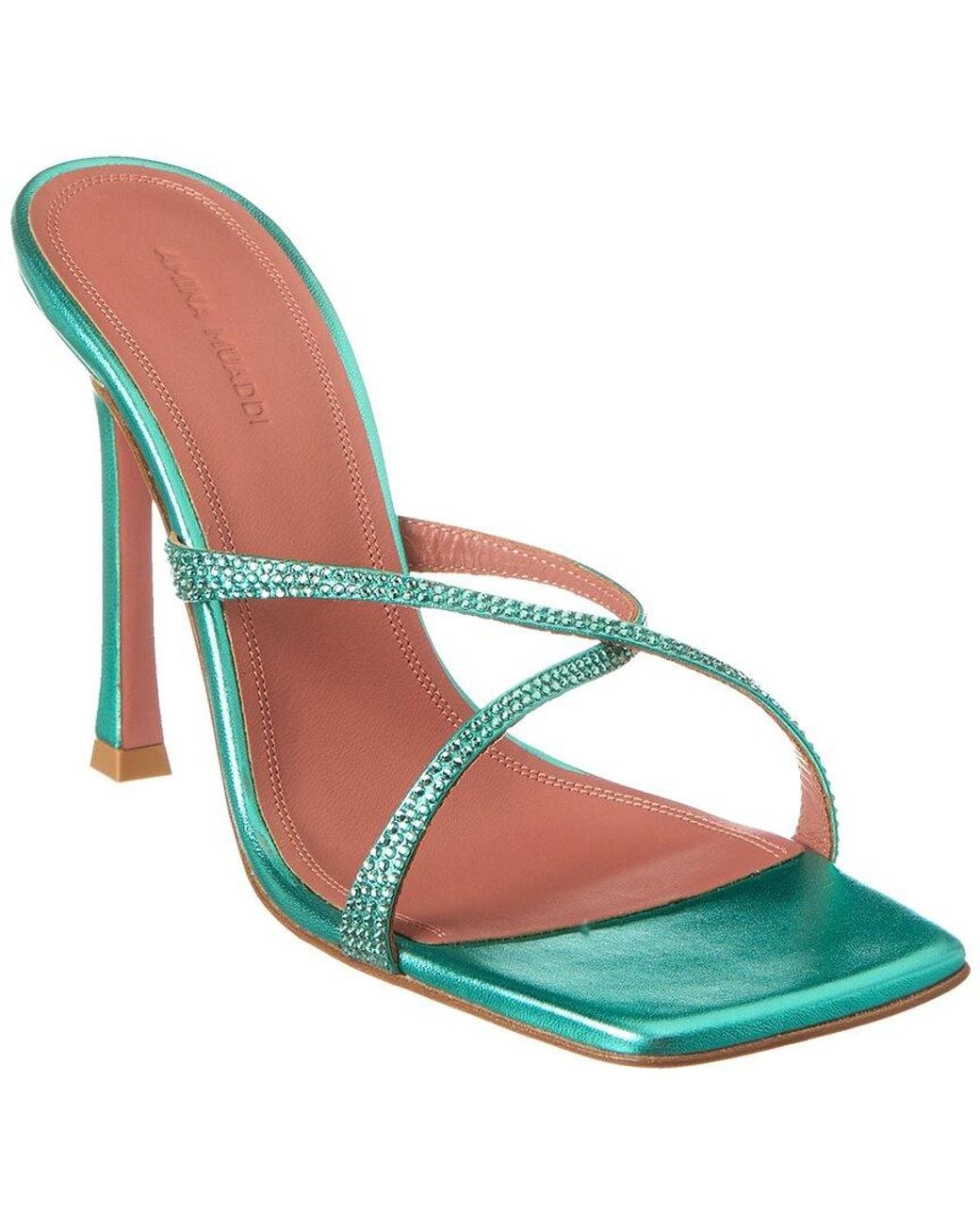 AMINA MUADDI Blue Adriana Crystal 105 Leather Sandal