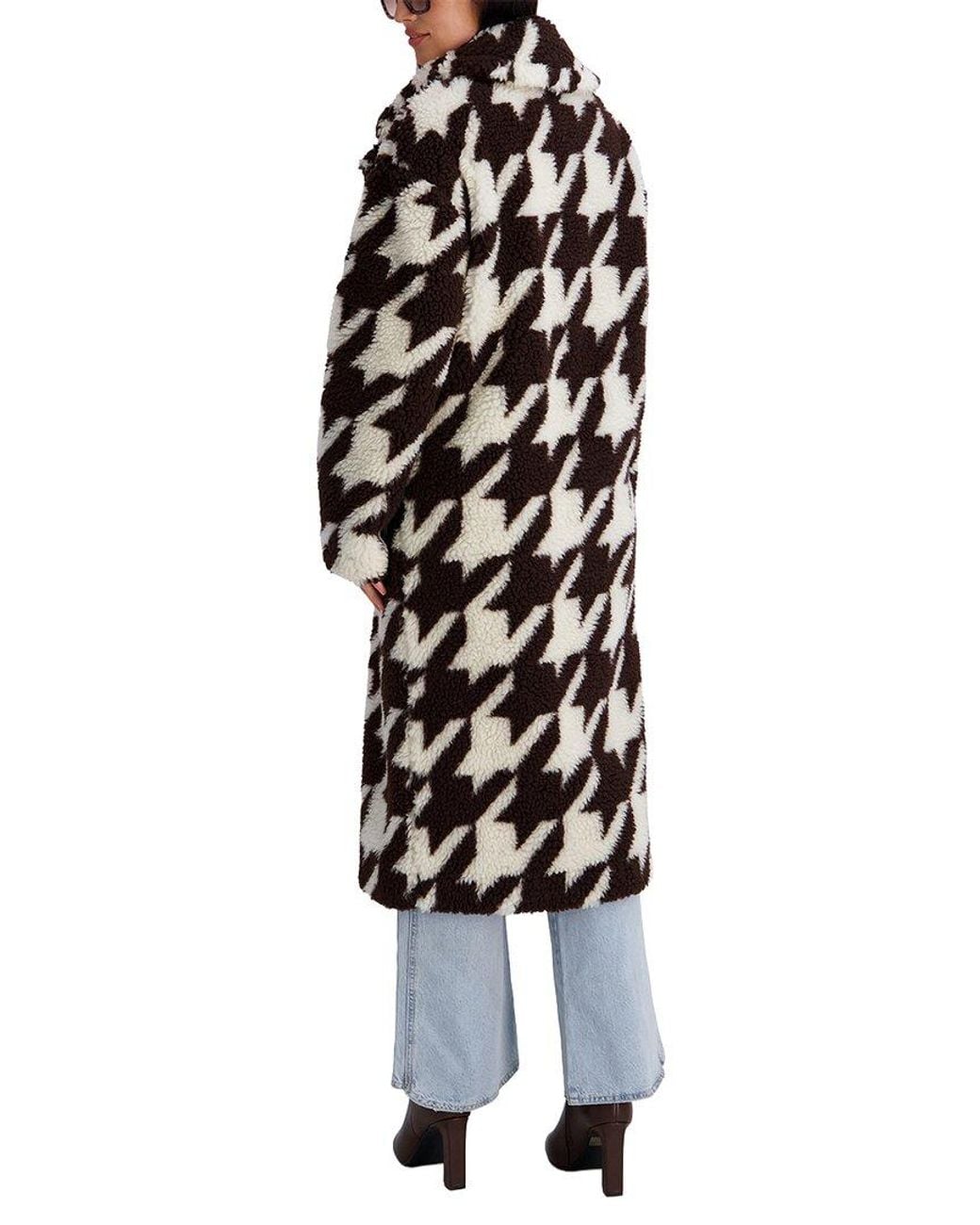 Kensie Black Houndstooth Faux Sherpa Coat