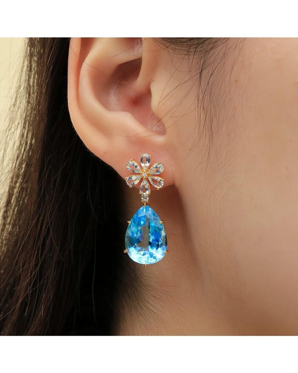 Nina Zhou Jewelry Blue 14K 26.86 Ct. Tw. Diamond & Gemstone Drop Earrings