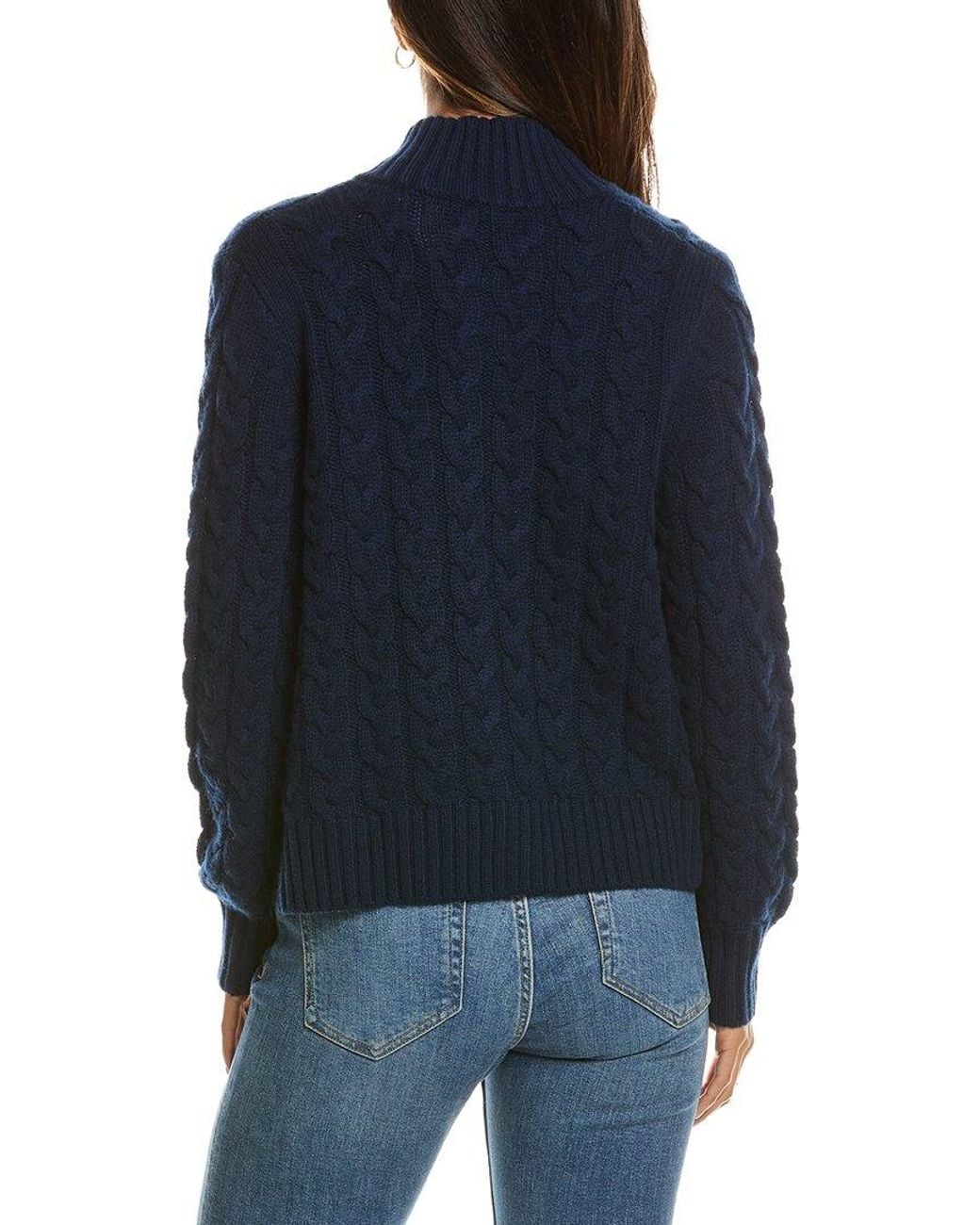 Forte Blue Cable Zip Mock Neck 100% Cashmere Cardigan