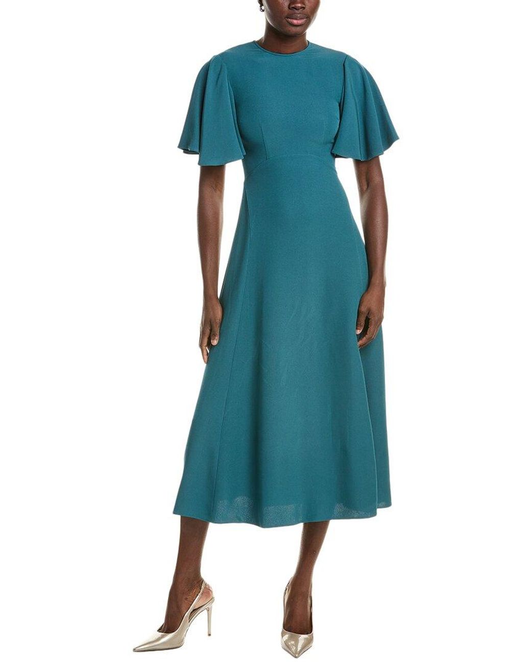 Michael Kors Blue Flutter Sleeve Crepe Cady Midi Dress