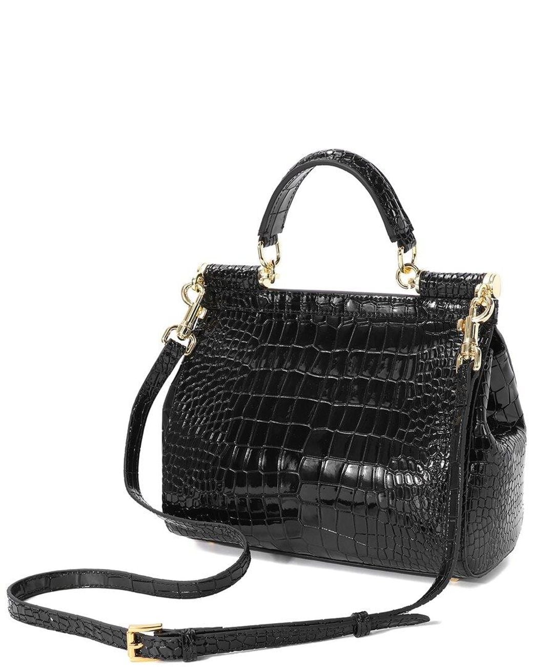 Tiffany & Fred Paris Black Croc-Embossed Leather Satchel Bag