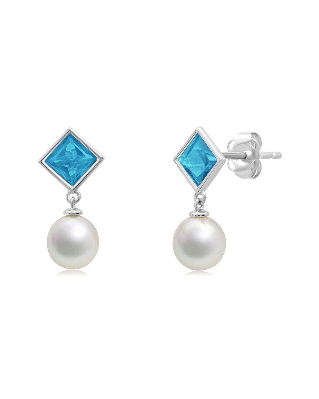 MaxColor Blue 1.40 Ct. Tw. Topaz & 6Mm Pearl Dangle Studs