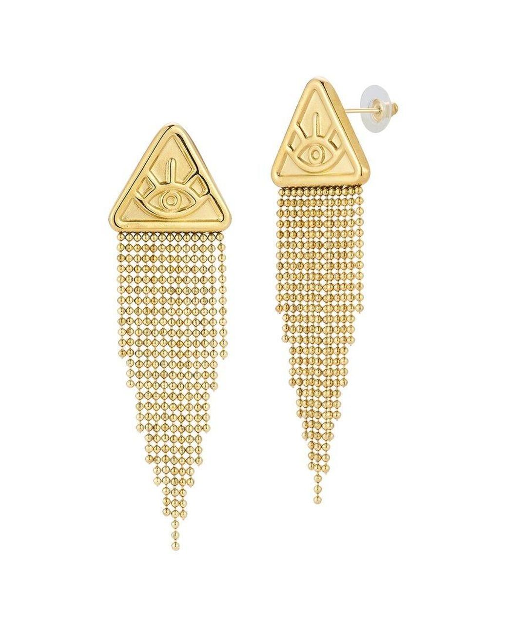 Sphera Milano Metallic Plated Evil Eye Fringe Earrings