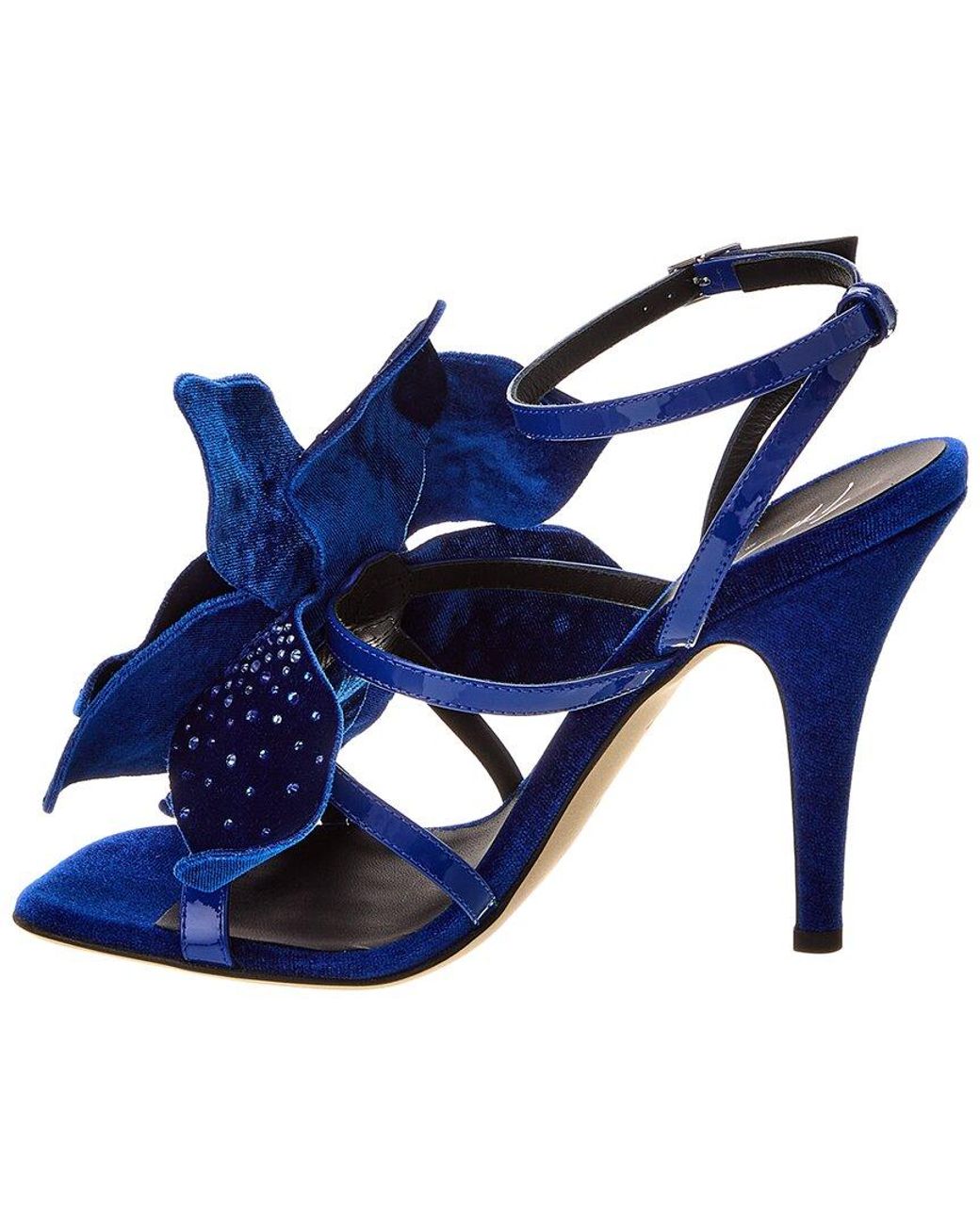 Giuseppe Zanotti Blue Curvy 105 Velvet Sandal