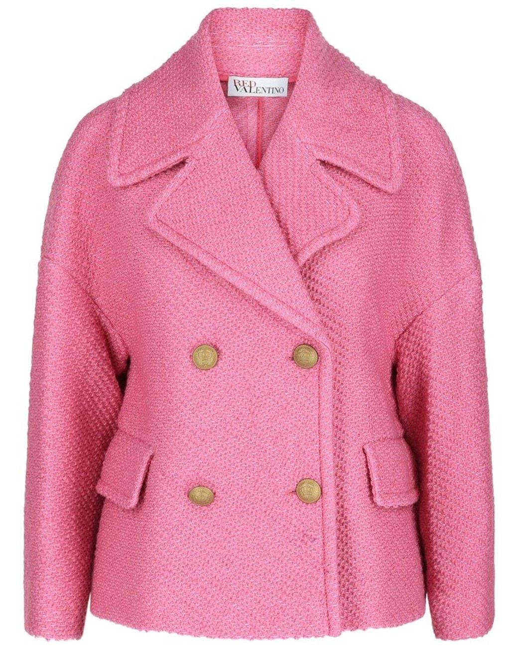 Valentino Pink Bouclé Crochet Double-Breasted Caban Jacket