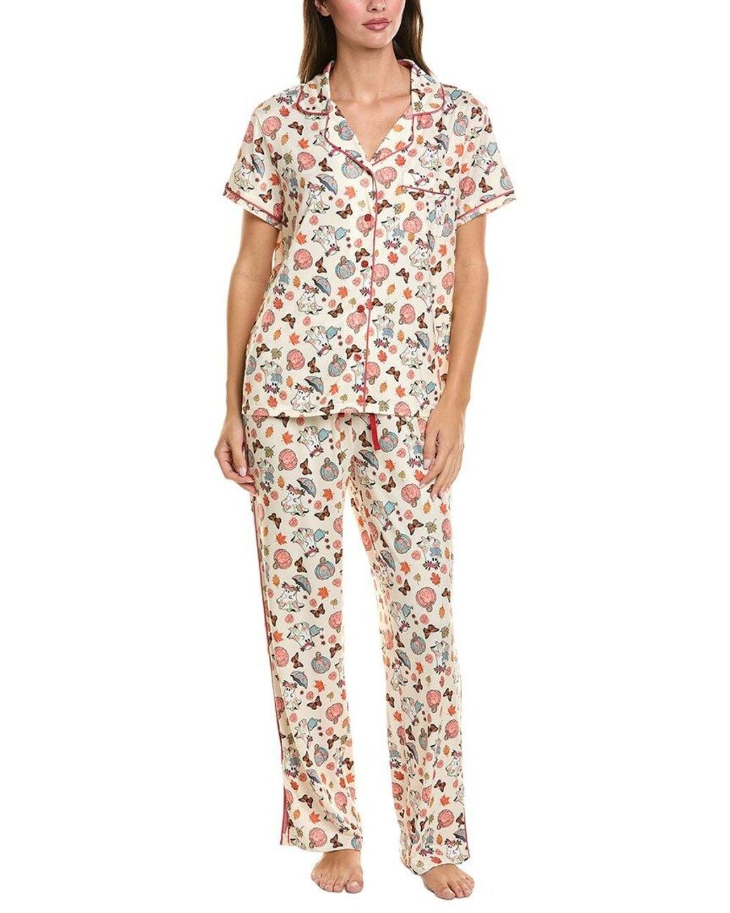 Haute Dreamz White 2Pc Novelty Side Piping Pajama Set