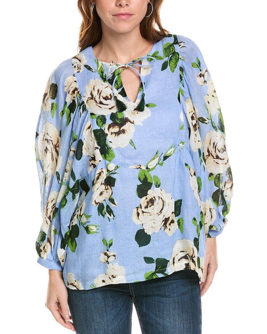 Samantha Sung Blue Linen Blouse