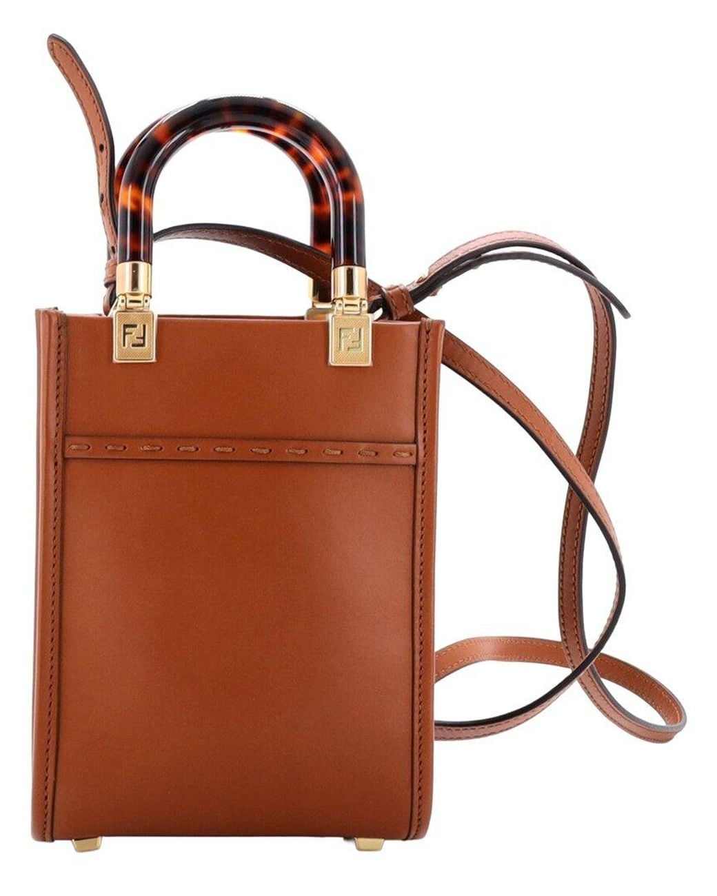 Fendi Brown Leather Sunshine Shopper Tote Mini (Authentic Pre-Loved)