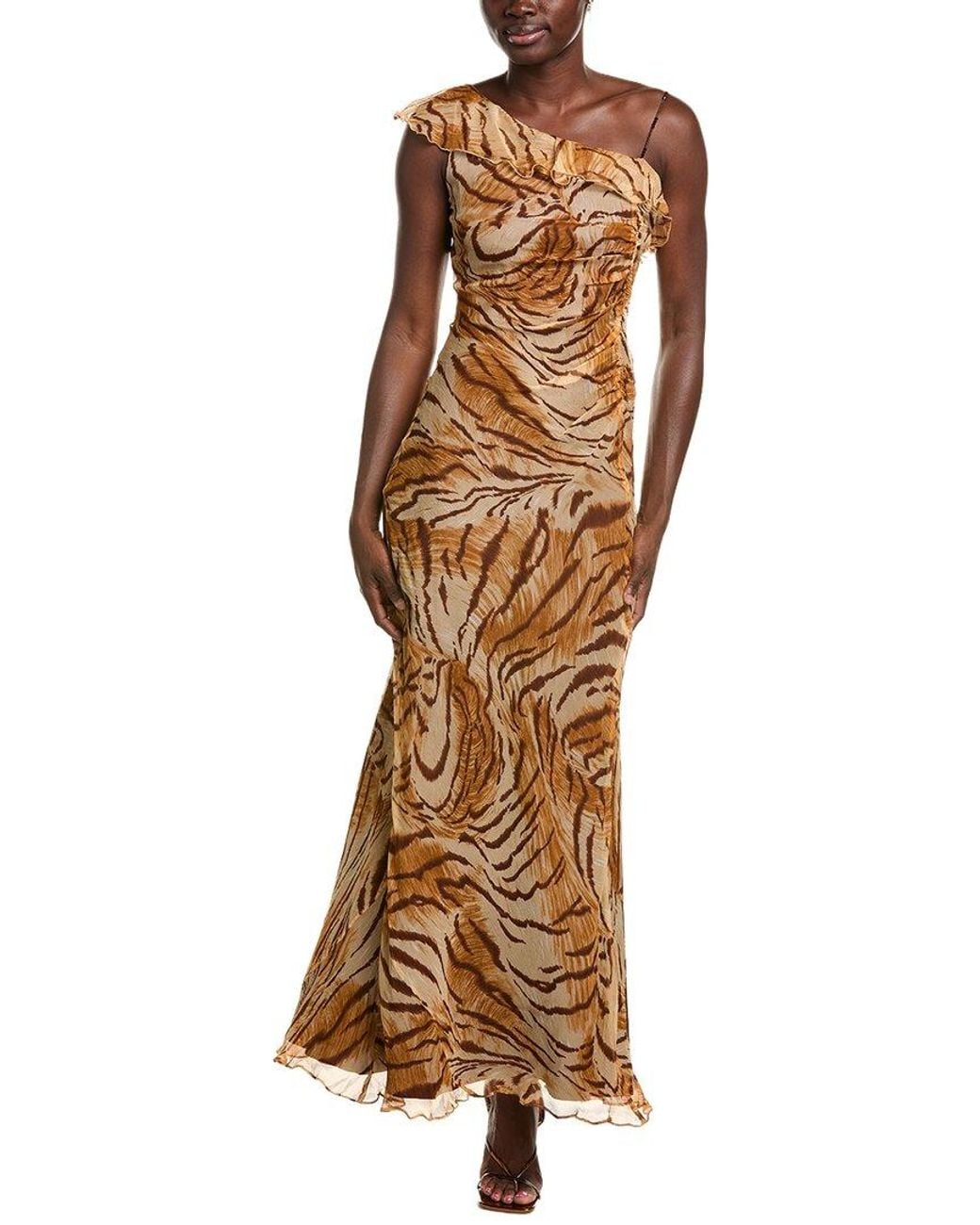 Issue New York Brown Silk Shell Print Gown