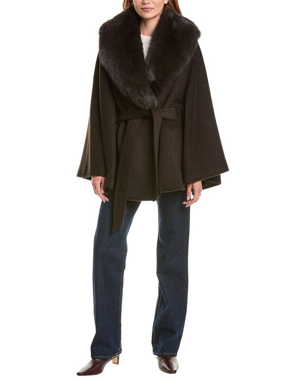 Sofiacashmere Black Sofiacashmere Shawl Collar Wool-Blend Cape Coat