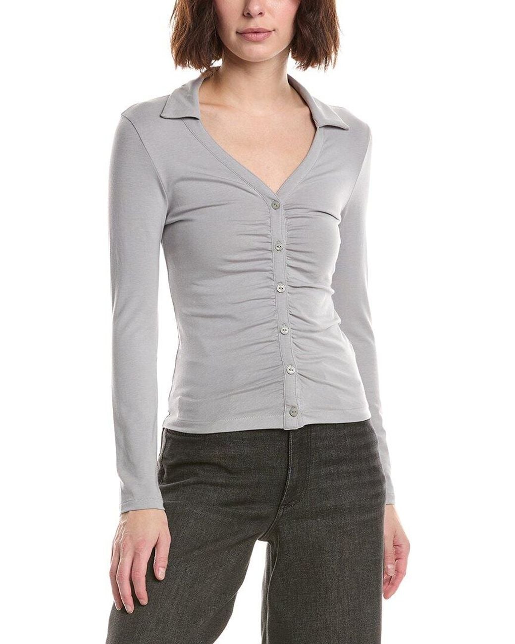 Rag & Bone Gray Lucy Ruched Polo Shirt