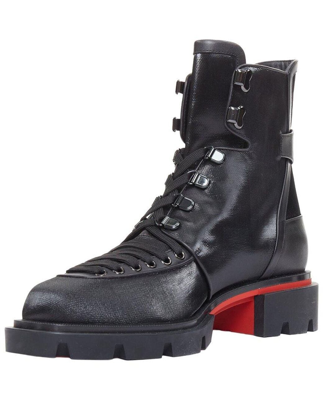 Christian Louboutin Black Toile Canvas Our Macademia Flat Combat Boot (Authentic Pre-Loved) for men