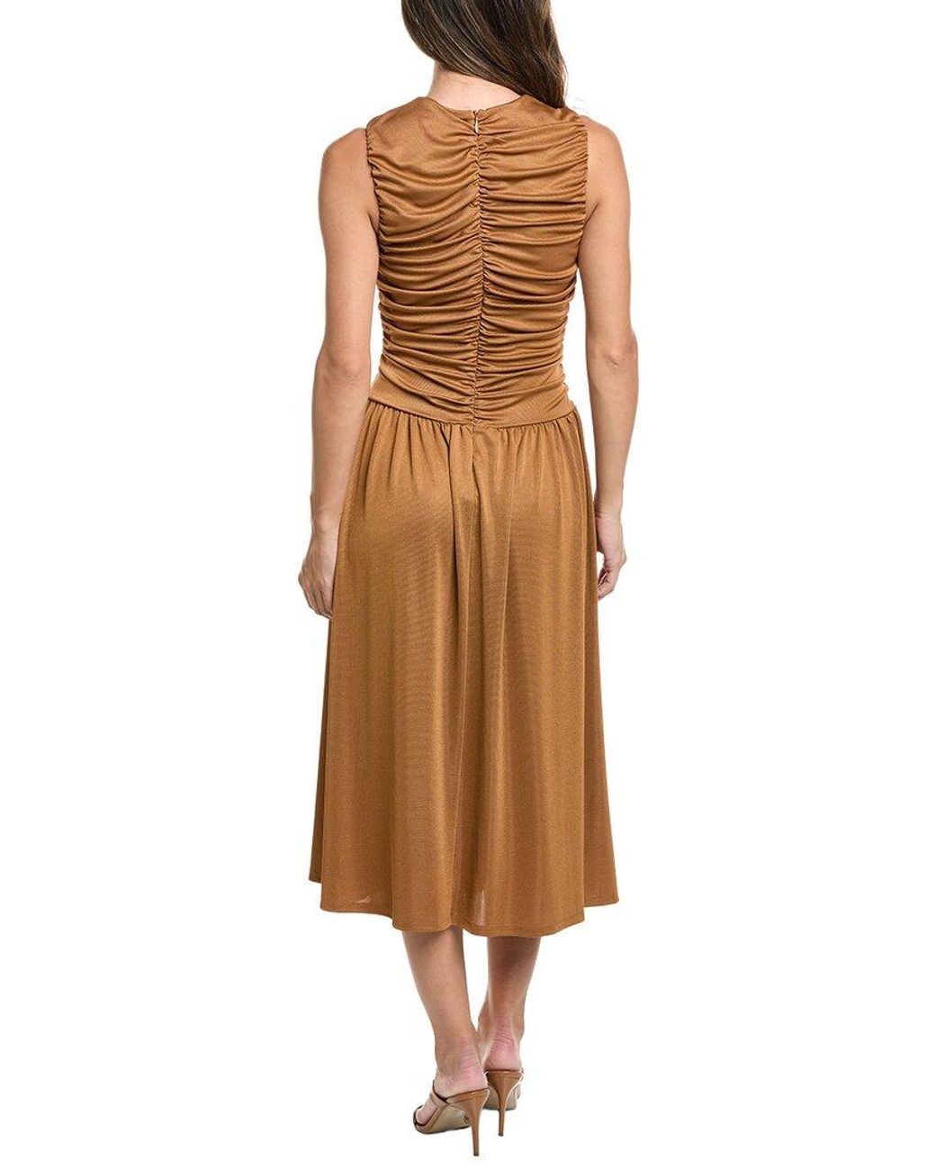 Kenneth Cole Brown Drawstring A-line Midi Dress