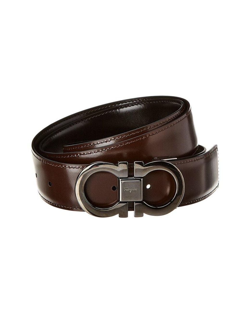 Ferragamo Black Double Gancio Reversible & Adjustable Leather Belt for men