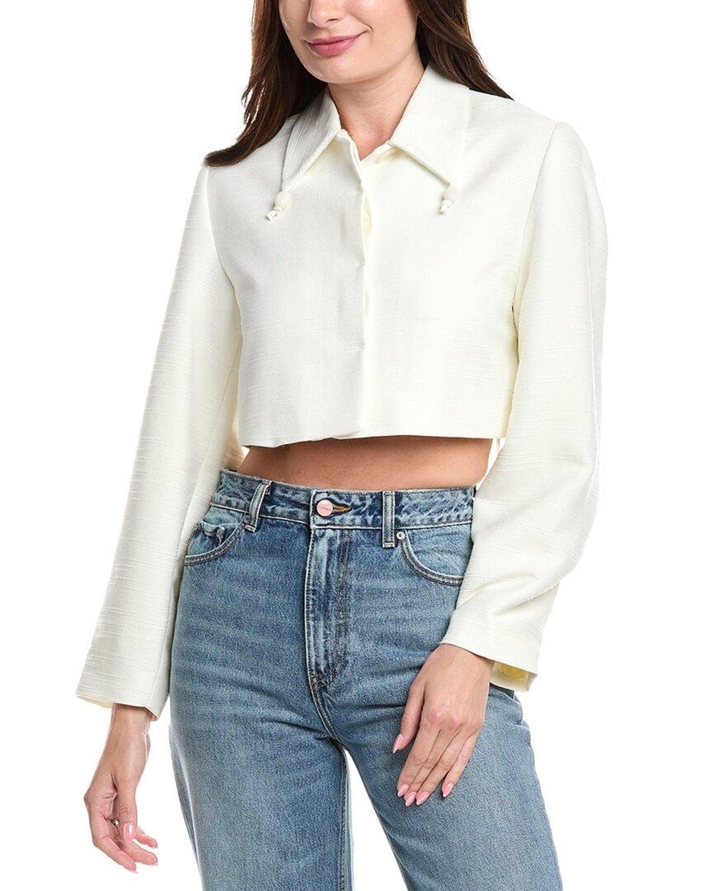Ganni White Linen-Blend Blazer
