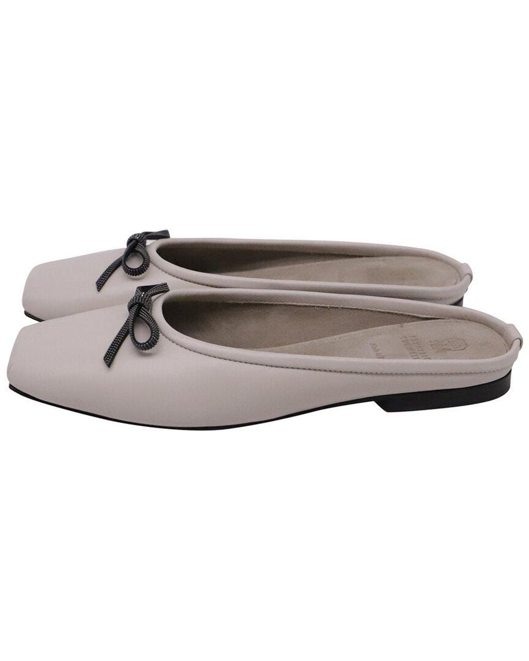 Brunello Cucinelli Gray Leather Monili Mule (Authentic Pre-Loved)